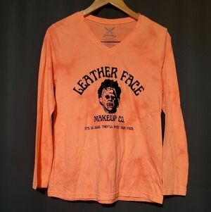 Leather Face Texas Chainsaw Massacre Horror Halloween Longsleeve V-Neck Sz Large